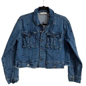 AZOE Polka Dot Denim Jean jacket Cropped Size Medium